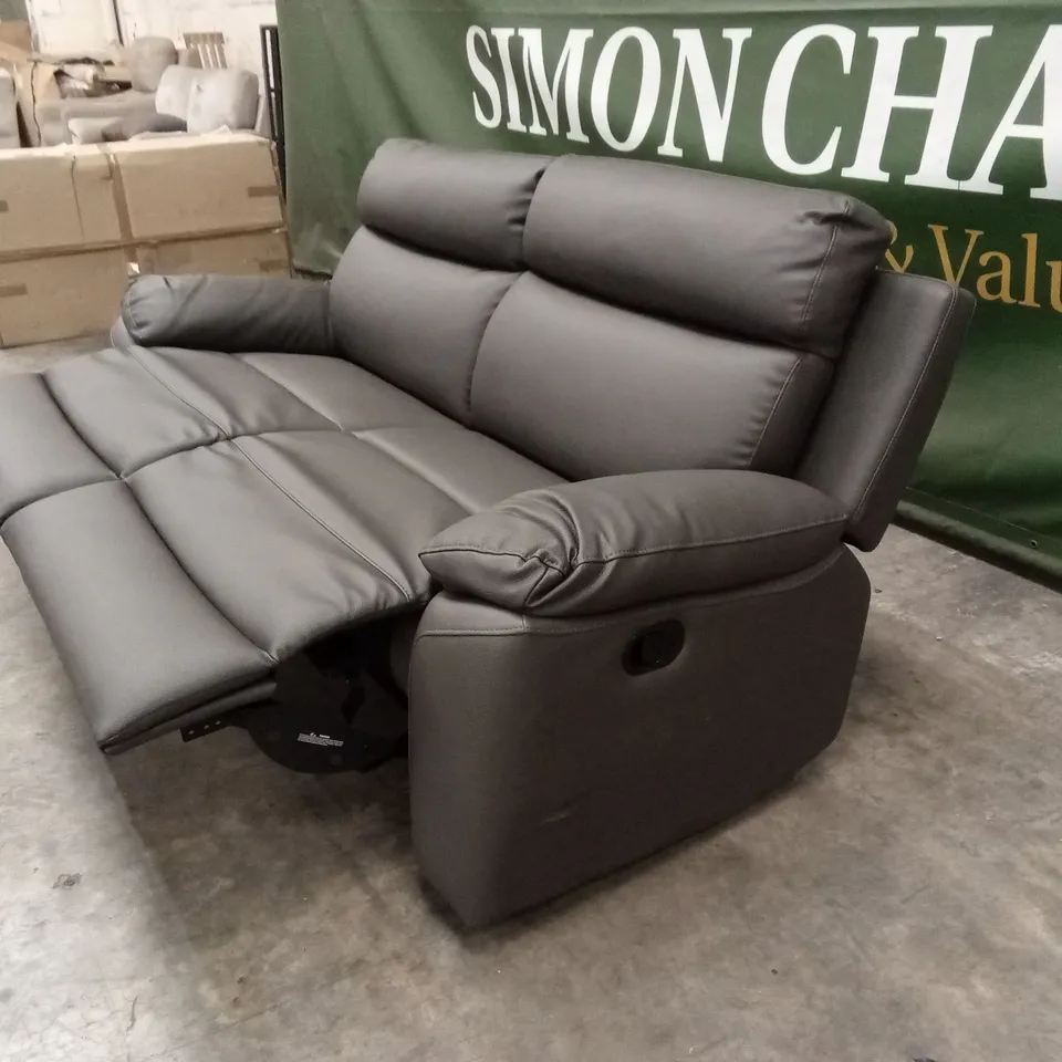 EDISON 3 SEATER LUXURY FAUX LEATHER MANUAL RECLINER SOFA - CHARCOAL RRP £799