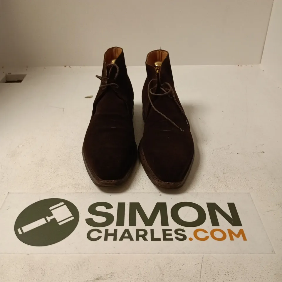 UNBOXED PAIR OF CROCKET & JONES POINTED TOE SHOES IN DARK BROWN - SIZE 8.5