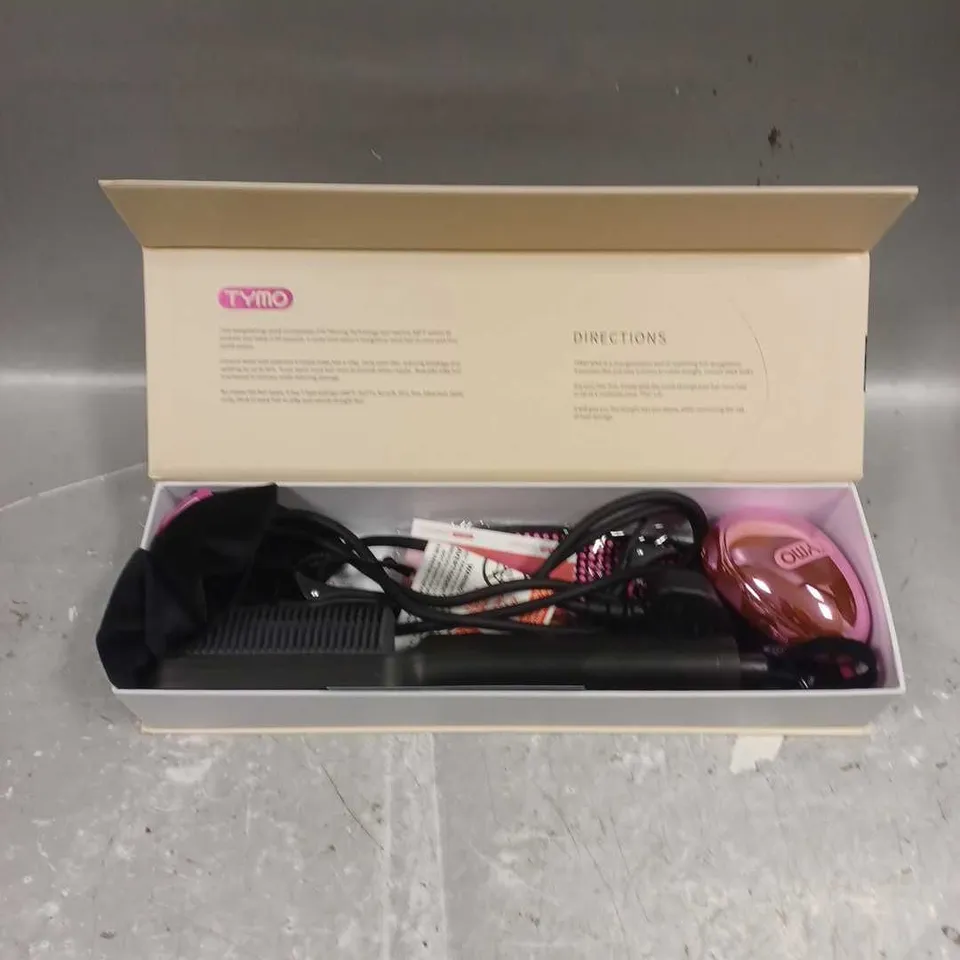 BOXED TYMO RING HAIR STRAIGHTENING COMB IN BLACK/PINK