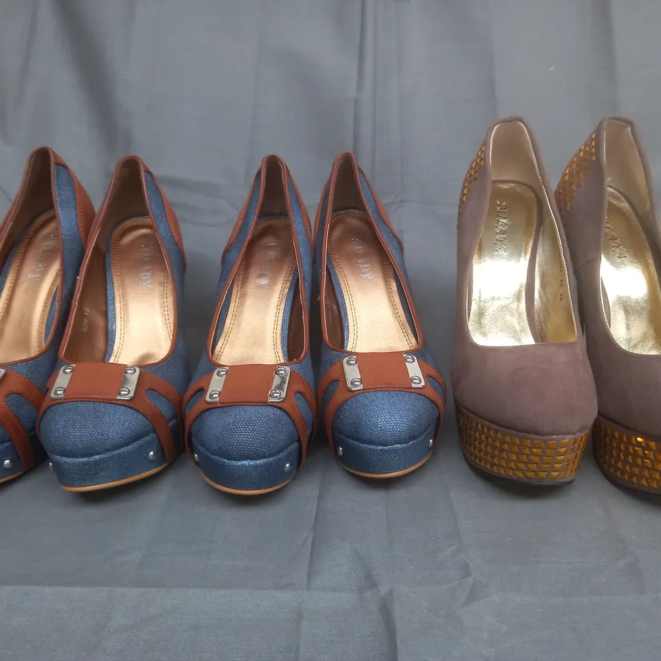 BOX OF APROX 10 PAIRS OF SHOES IN VARIOUS STYLES AND SIZES TO INCLUDE MILAYA, WILADY, ETC.