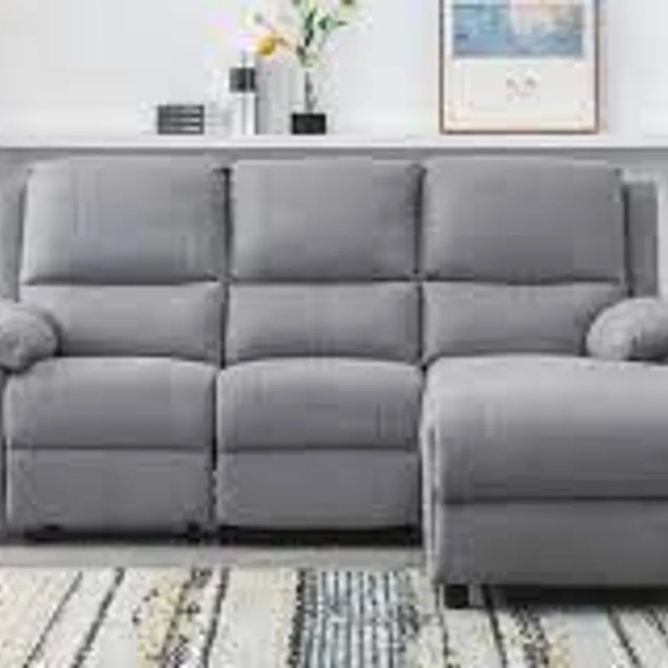 BOXED DESIGNER MANUAL RECLINING LH CHAISE GREY FABRIC