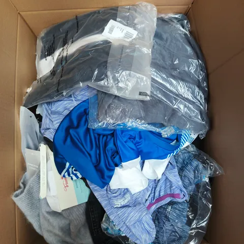 LARGE BOX OF APPROXIMATELY 25 ASSORTED CLOTHING ITEMS IN VARIOUS COLOURS, STYLES AND SIZES - COLLECTION ONLY
