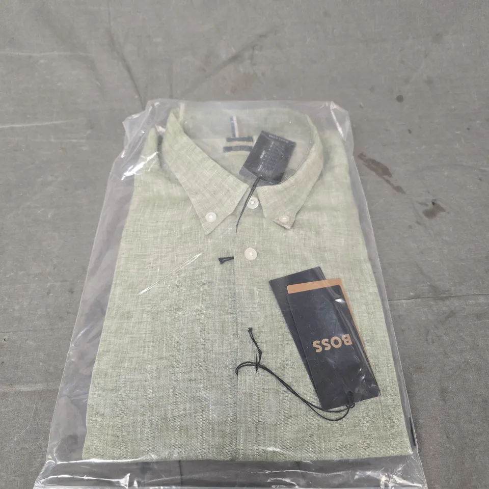 BOSS SHIRT – SAGE GREEN, MEN'S BUTTON-DOWN - SIZE L