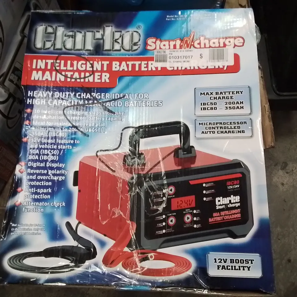 CLARKE STARTCHARGE INTELLIGENT BATTERY CHARGER/MAINTAINER – 12V/24V, MODEL IBC50
