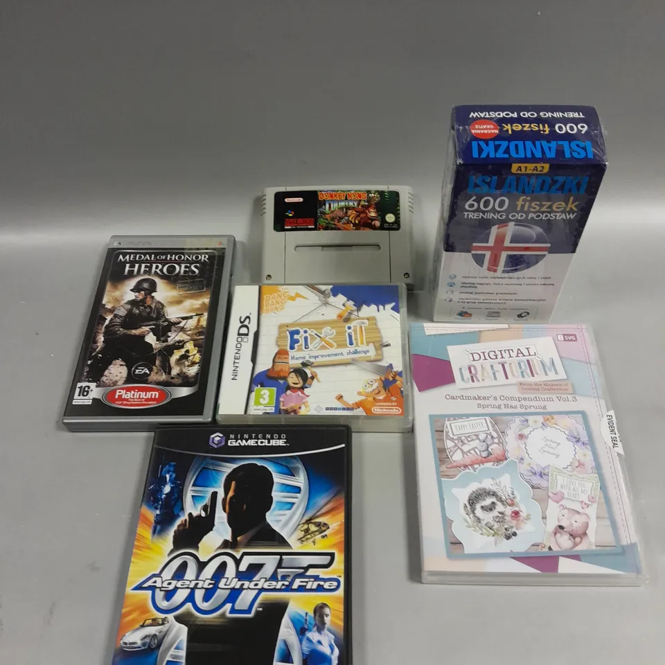6 X ASSORTED VIDEO GAMES TO INCLUDE MEDAL OF HONOR HEROS, 007 AGENT UNDER FIRE, DONKEY KONG COUNTRY ETC 