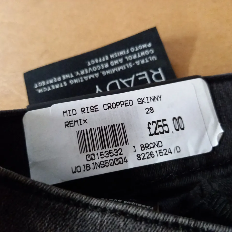 BRAND NEW J BRAND MID RISE CROPPED SKINNY JEANS IN DISTRESSED BLACK - 29