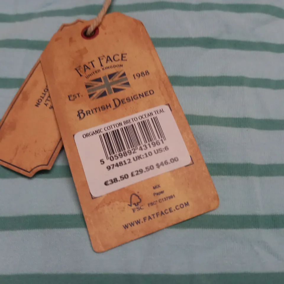 FAT FACE OCEAN TEAL LONG SLEEVE T-SHIRT - UK 10