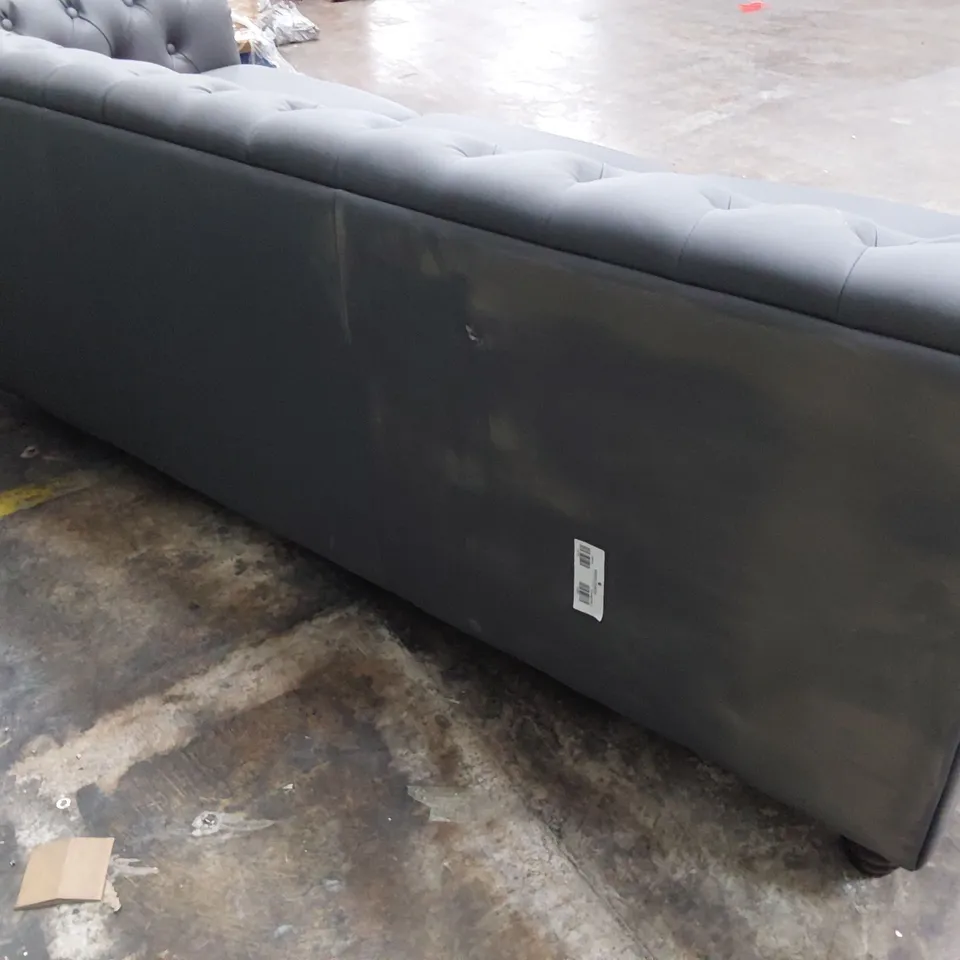 DESIGNER THREE SEATER CHESTERFIELD SOFA GREY LEATHER 