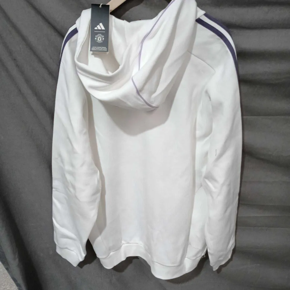 ADIDAS MANCHESTER UNITED HOODIE – WHITE, UK XL (OFFICIAL LICENSED PRODUCT)