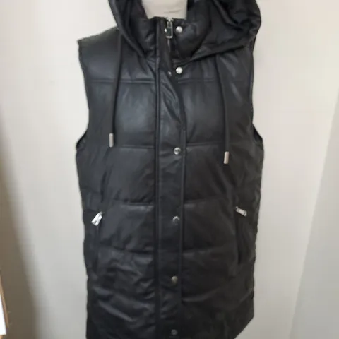 ZARA BLACK PU HOODED GILET - EUR L