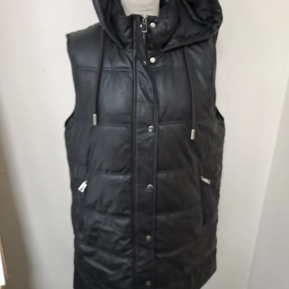 ZARA BLACK PU HOODED GILET - EUR L