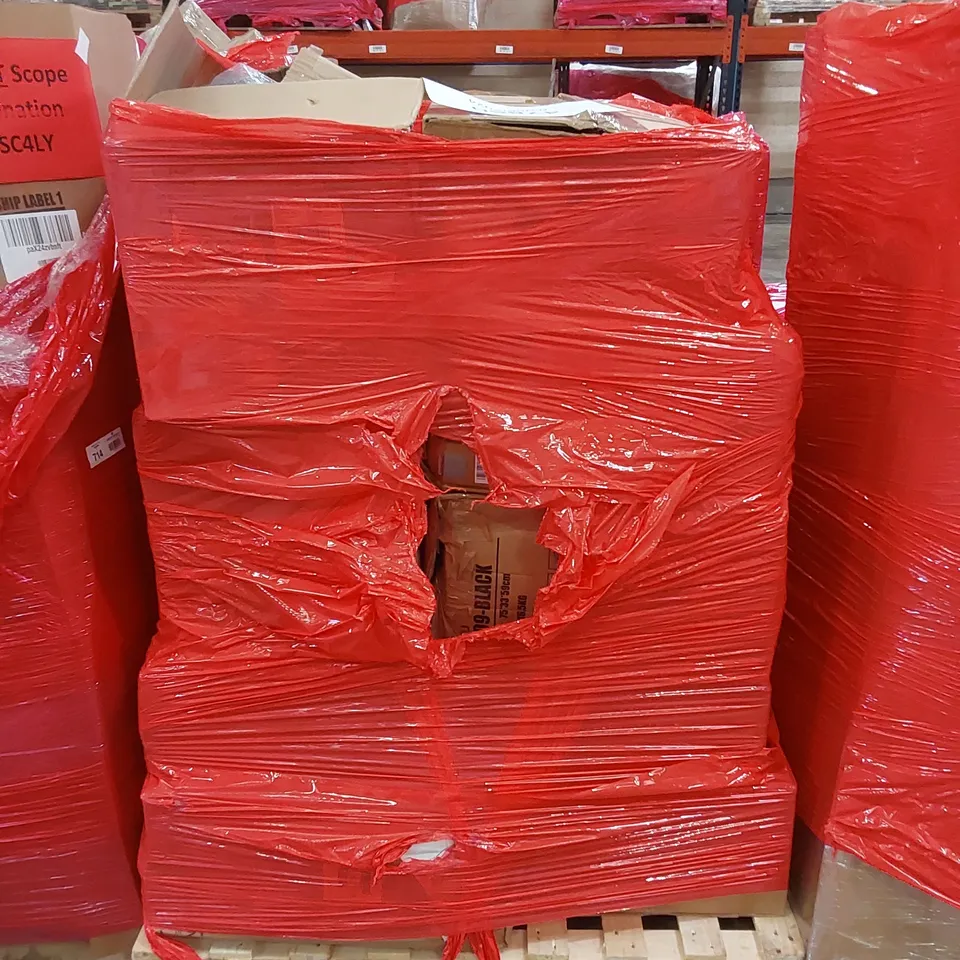 PALLET OF ASSORTED HOUSEHOLD ITEMS AND CONSUMER PRODUCTS. INCLUDING; OFFICE CHAIR, BOXED FURNITURE ETC 