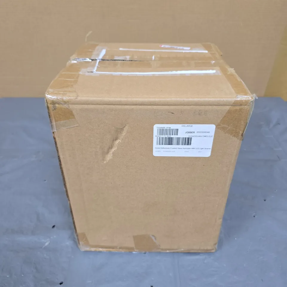 HOME REFLECTIONS FROSTED GLASS HURRICANE WITH LED LIGHT STRANDS