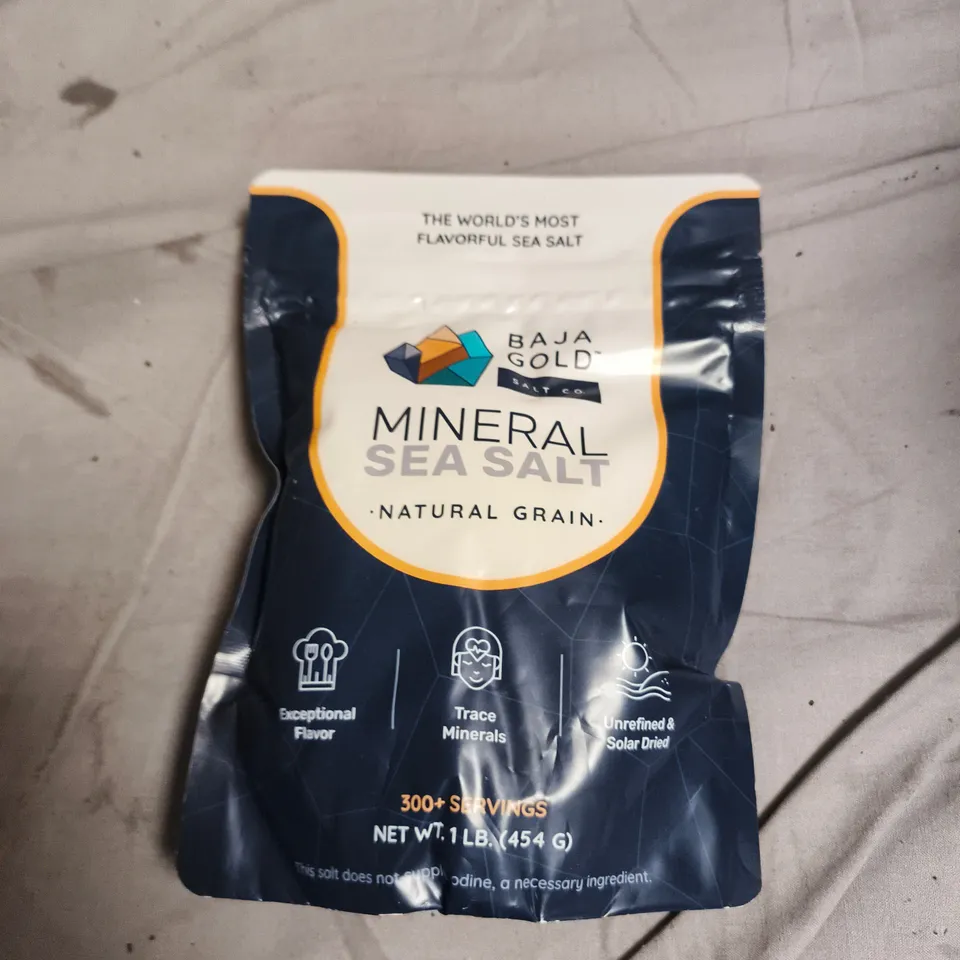 BAJA GOLD MINERAL SEA SALT – NATURAL GRAIN, 1 LB (454 G) BAG