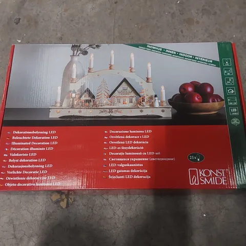 BOXED DECORATION WOODEN SILHOUETTE OF A WINTER WONDERLAND WITH CANDLES