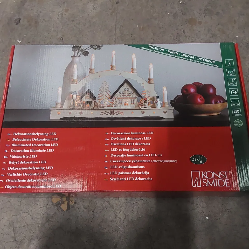 BOXED DECORATION WOODEN SILHOUETTE OF A WINTER WONDERLAND WITH CANDLES