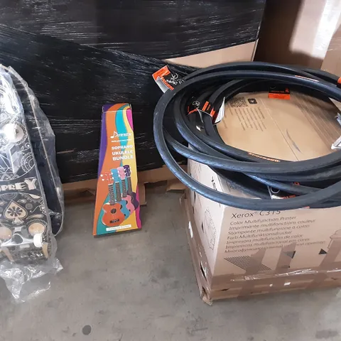 LARGE PALLET OF ASSORTED HOMEWARE ITEMS TO INCLUDE BIKE TYRES, PRINTER, SKATEBOARDS ETC