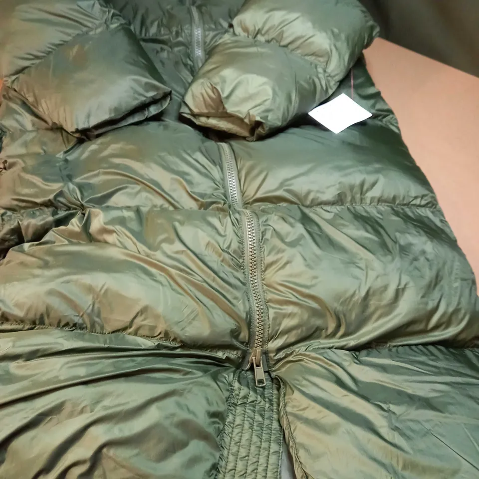 ASOS KHAKI PADDED/BACK SLOGAN FULL LENGTH COAT - SIZE 4