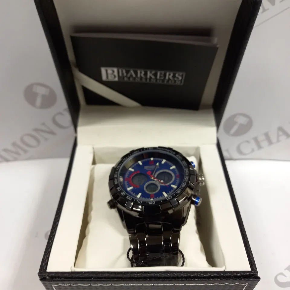 BOXED BARKERS OF KENSINGTON MEGA SPORT BLUE DIAL WATCH 