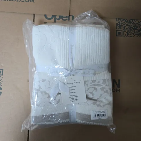 BEDDING ENVY ROWENA COTTON TOWEL SET – WHITE BATH & HAND TOWELS (SET OF 4)