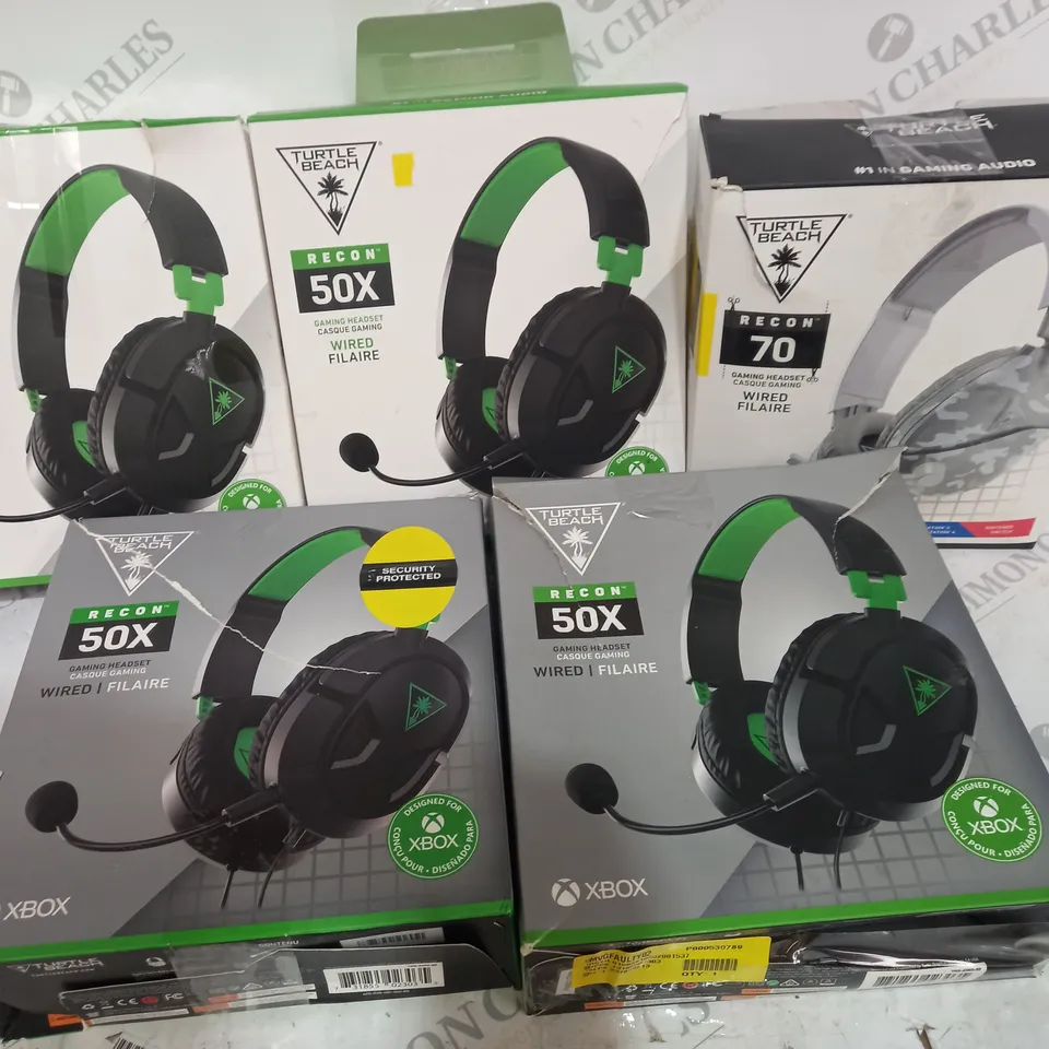 5 BOXED PAIRS OF GAMING HEADSETS TO INCLUDE: TURTLE BEACH RECON 50X, RECON 70