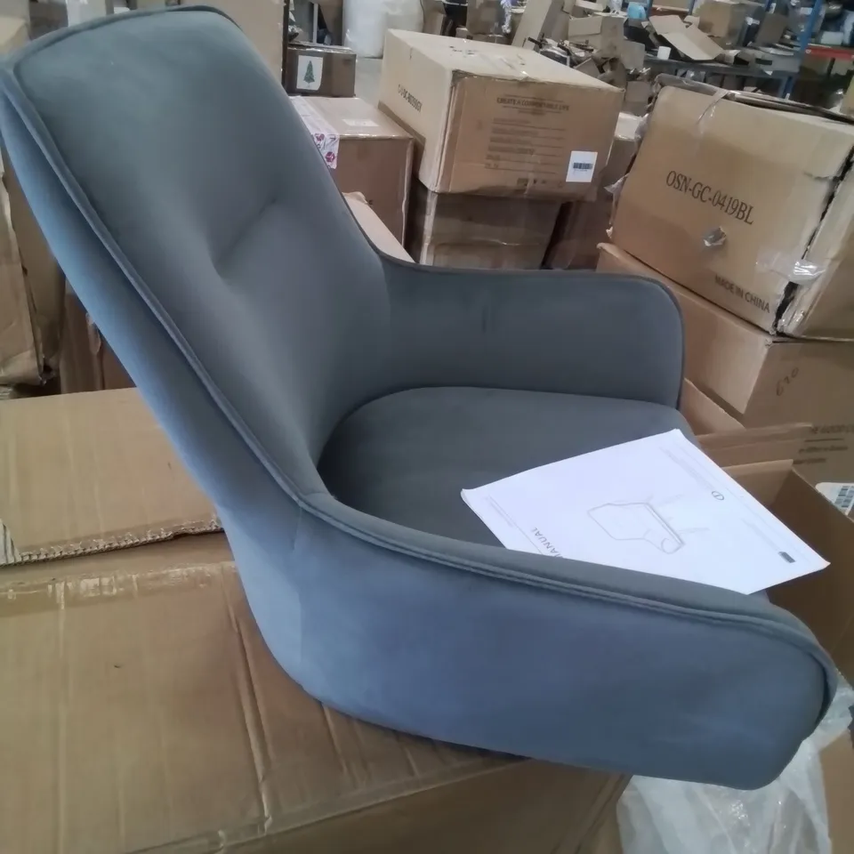 BOXED PAIR OF FABRIC UPHOLSTERED GREY SIDE/DINNING CHAIRS.