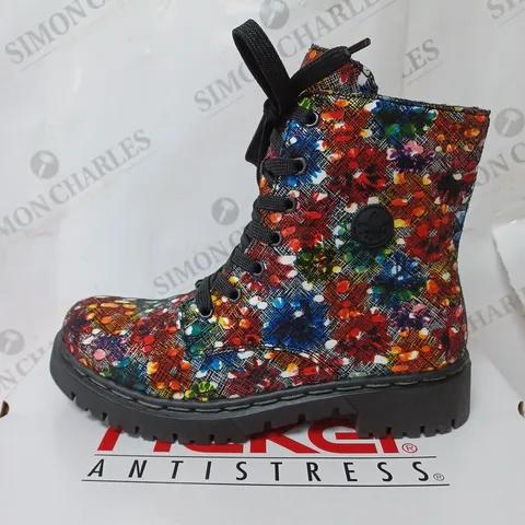 BOXED RIEKER MULTI COLOUR LACE UP BOOTS, MULTI COLOUR - SIZE 6