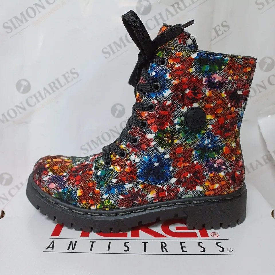 BOXED RIEKER MULTI COLOUR LACE UP BOOTS, MULTI COLOUR - SIZE 6