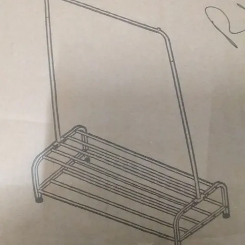 BOXED METAL CLOTHES RACK WITH STORAGE SHELF ( BLACK )