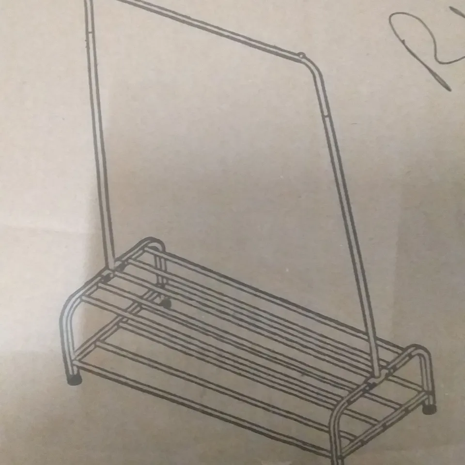 BOXED METAL CLOTHES RACK WITH STORAGE SHELF ( BLACK )