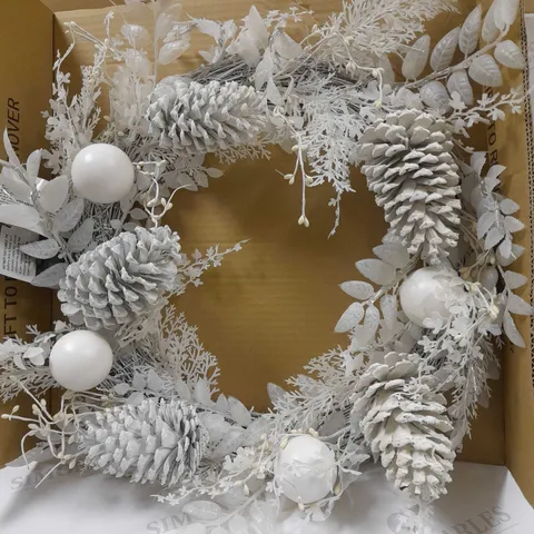 WINTER WHITE PRE-LIT CHRISTMAS WREATH-60