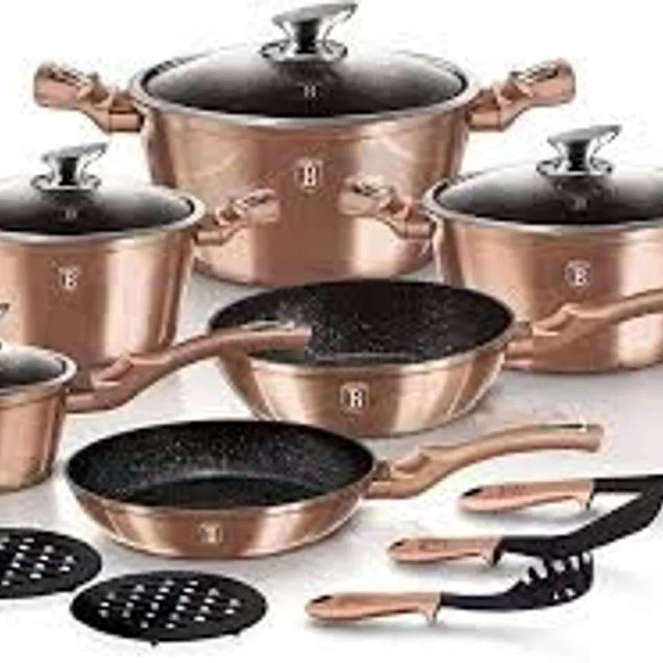 BOXED BERLINGER HAUS 15PCS COOKWARE SET- ROSE GOLD (1 BOX)