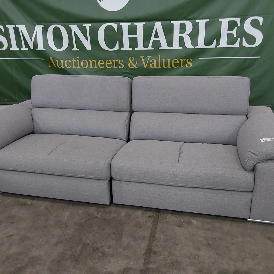 DESIGNER ITALIAN STYLE FOUR SEATER SOFA WITH ADJUSTABLE HEADRESTS GREY FABRIC