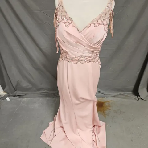 GINO CERRUTI EMBELLISHED SPLIT LEG OCCASION DRESS IN DUSTY PINK SIZE S
