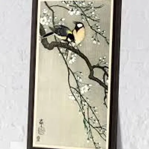 TITS ON A CHERRY BRANCH BY OHARA KOSON - PICTURE FRAME PAINTING