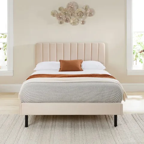 BOXED MARGUERITE UPHOLSTERED SMALL DOUBLE BED - CREAM