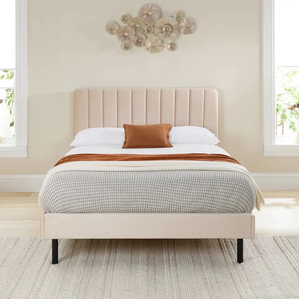 BOXED MARGUERITE UPHOLSTERED SMALL DOUBLE BED - CREAM