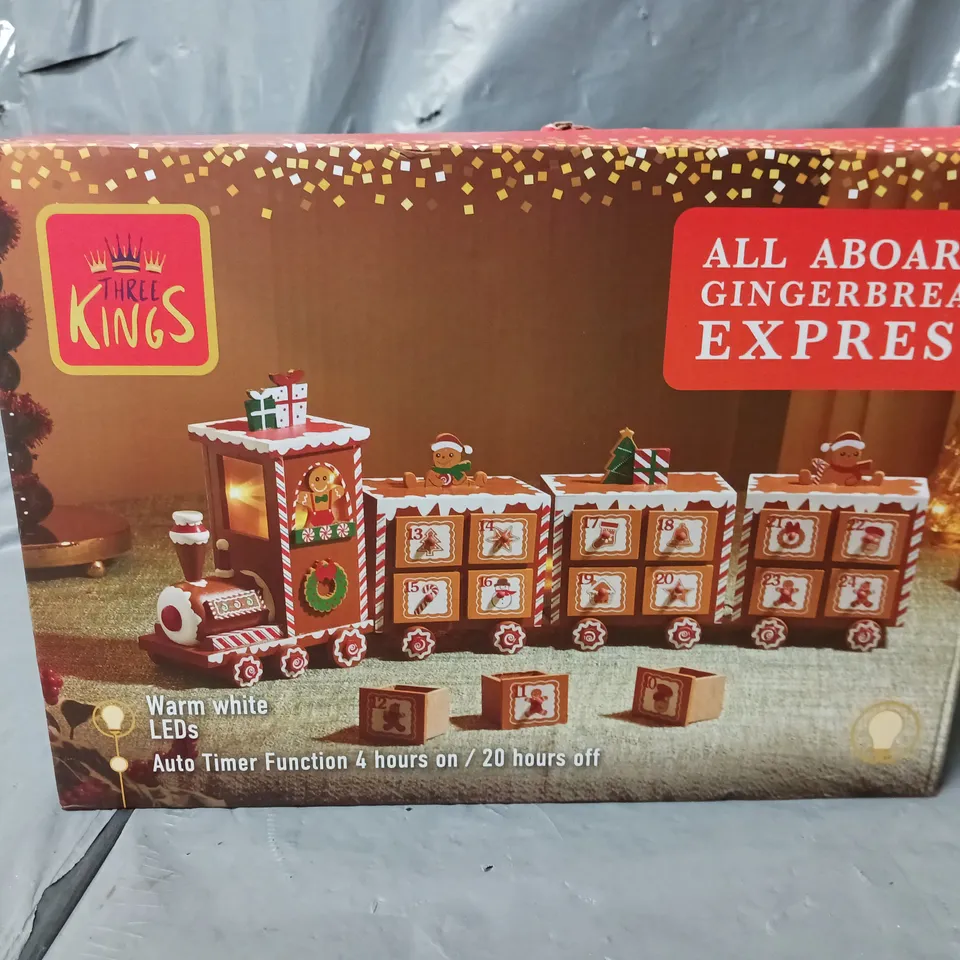 BOXED THREE KINGS GINGERBREAD TRAIN LIGHT UP ADVENT CALENDAR RRP £29.99