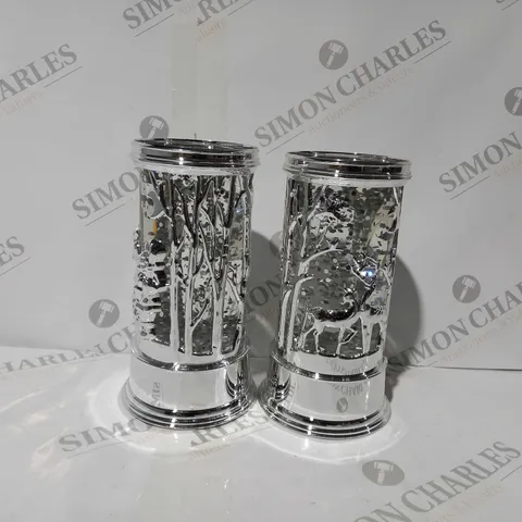 HOME REFLECTIONS SET OF PRELIT SWIRLING GLITTER SCENIC PILLARS - SILVER