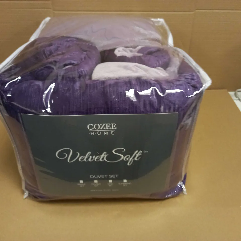 COZEE HOME VELVET SOFT DOUBLE DUVET SET - PURPLE