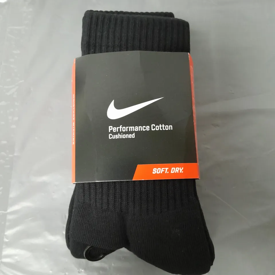 NIKE PERFORMANCE COTTON BLACK SOCKS X 3 PAIRS SIZE L