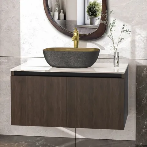 BOXED RONIQUE 80CM WALL MOUNTED SINGLE BATHROOM VANITY SINK WITH CERAMIC BASIN, FAUCET AND HOSES (2 BOXES)