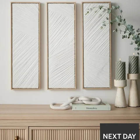 MICHELLE KEEGAN HOME MK SET OF 3 LONG WHITE WALL ARTS 60X20CM