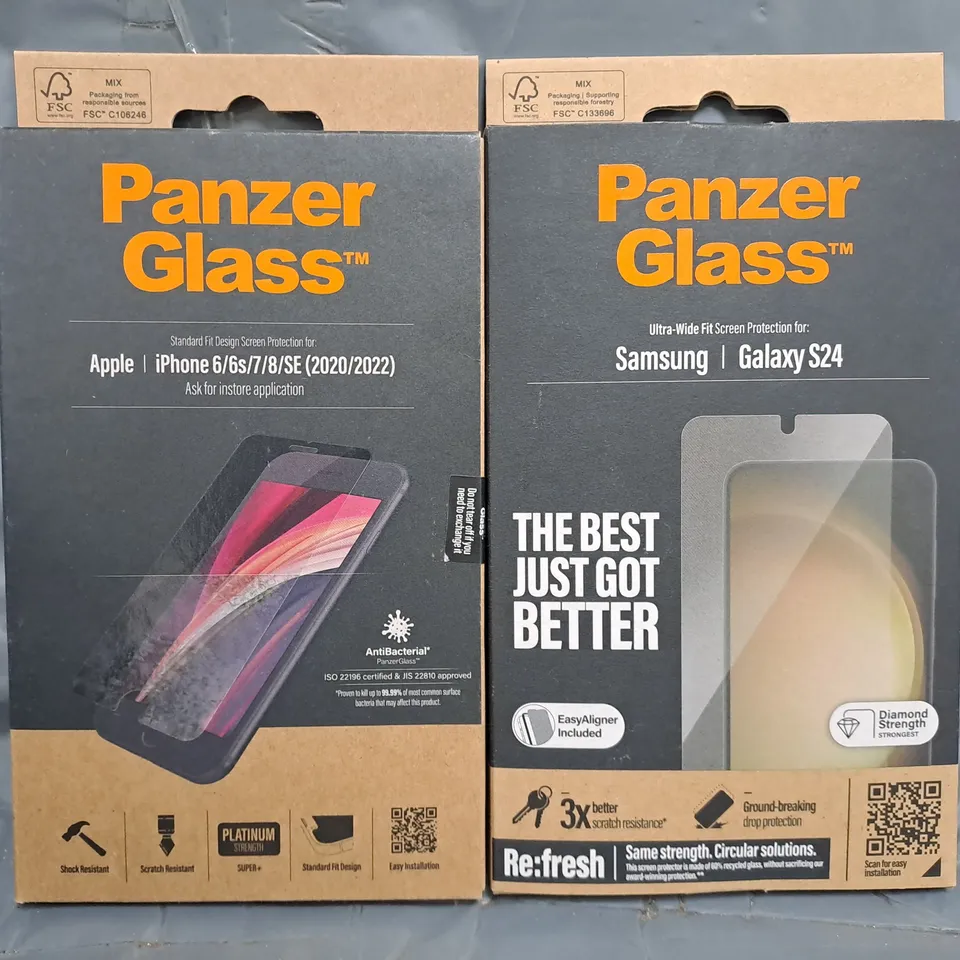 BOX OF APPROXIMATELY 60 ASSORTED PANZER GLASS SCREEN PROTECTORS FOR VARIOUS MAKES AND MODELS
