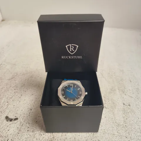 RUCKSTUHL STAINLESS STEEL WATCH – BLUE DIAL, BLUE SILICONE STRAP