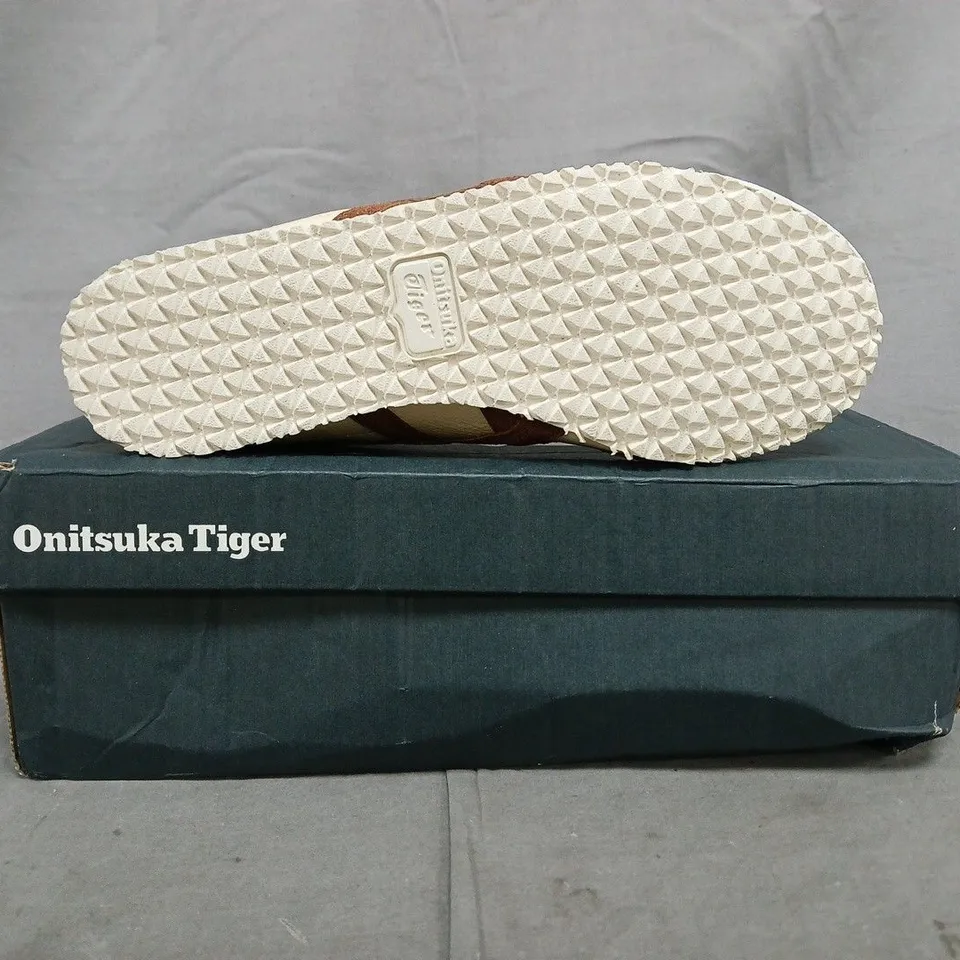 BOXED PAIR OF ONITSUKA TIGER SHOES IN BEIGE/BROWN SIZE UK 4.5