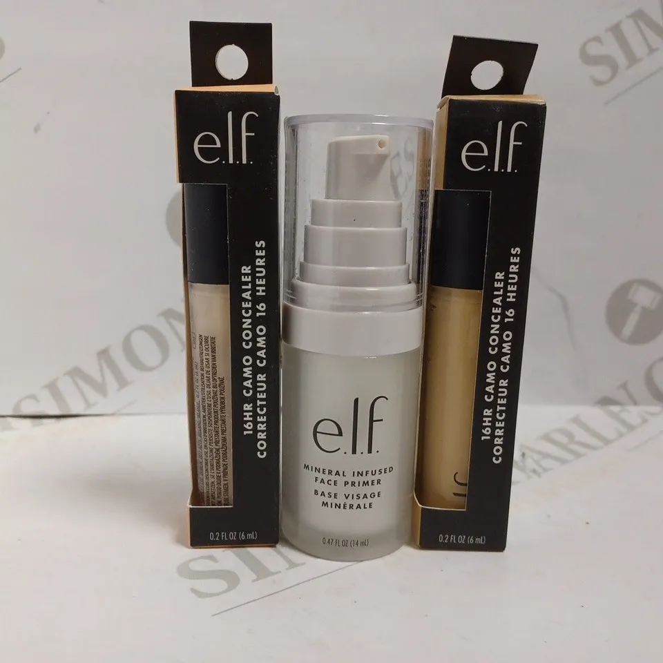 3 E.L.F ITEMS INCLUDING MINERAL INFUSED PRIMER (14ML) AND CAMO CONCEALER IN MEDIUM WARM AND LIGHT SAND