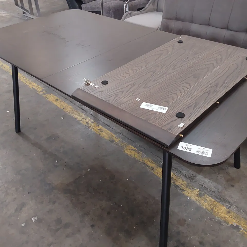 DESIGNER DARK WOOD EXTENDING DINING TABLE ON METAL FRAME (1 LEAF)