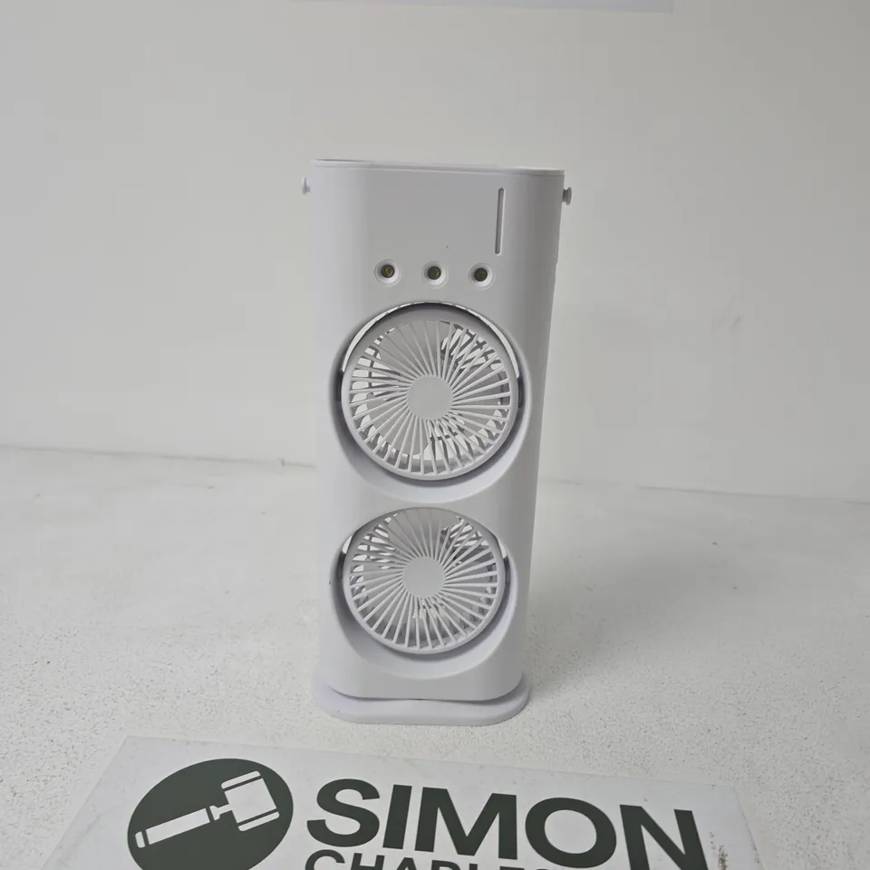 WHITE TWIN‑FAN DESKTOP FAN, VERTICAL DESIGN