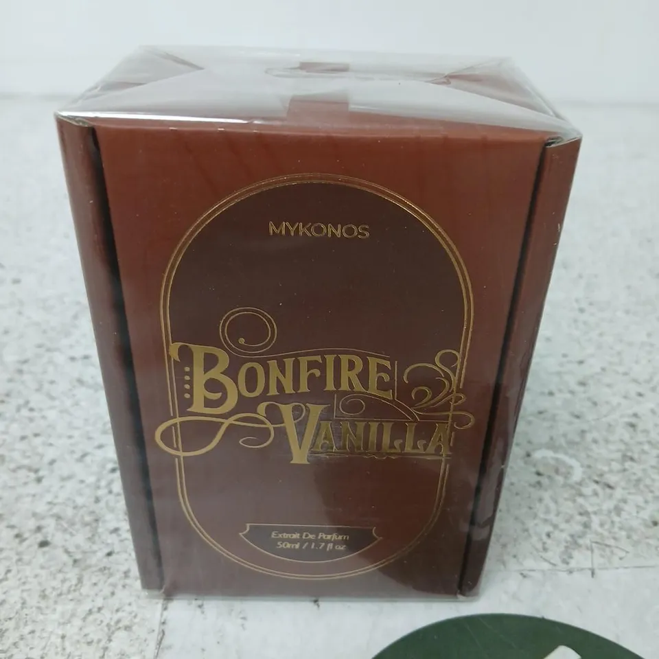 BOXED AND SEALED MYKONOS BONFIRE VANILLA EXTRAIT DE PARFUM 50ML
